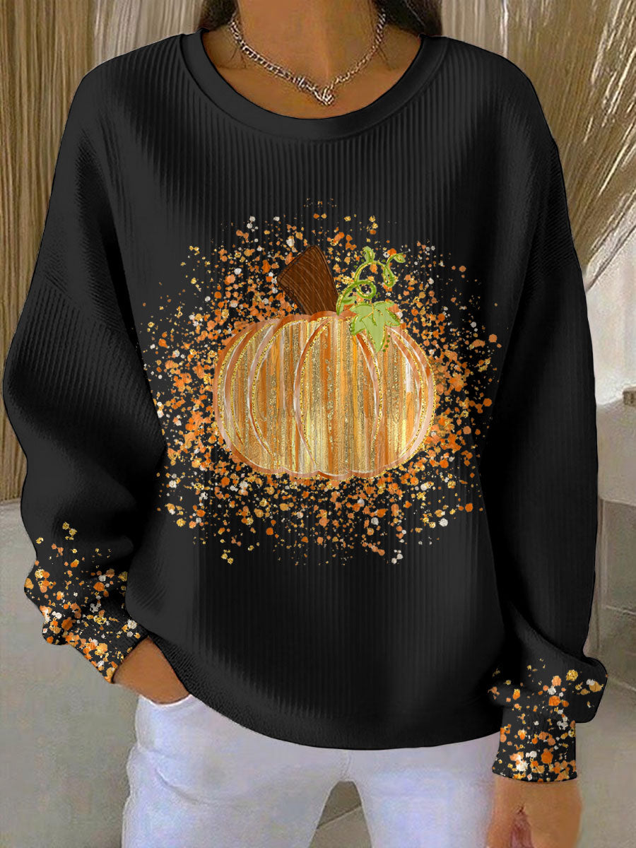 KROHN-E Damen Sweatshirt Kürbis-Motiv Orange Herbst