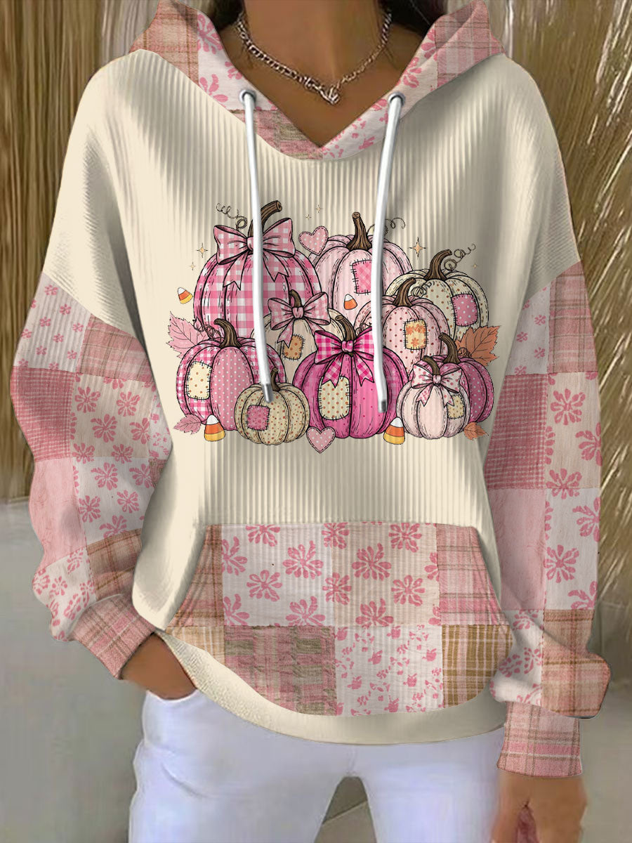 KROHN-E Damen Herbst Hoodie Kürbis Design Warm