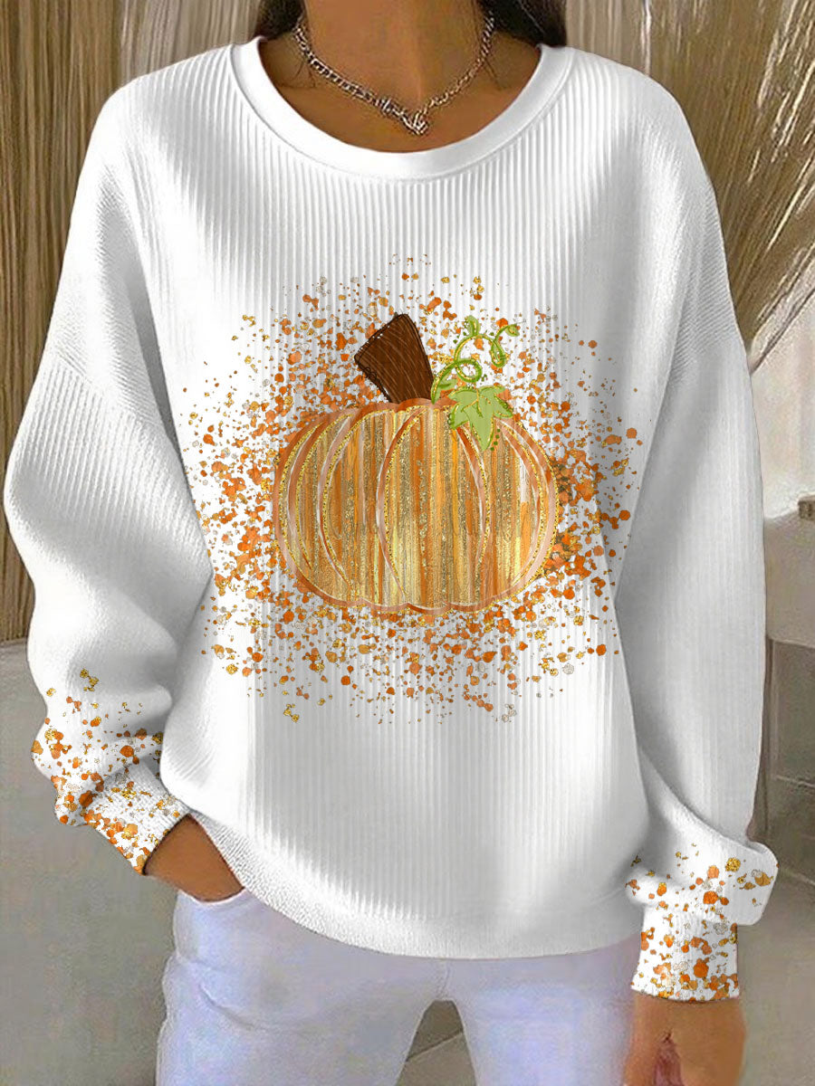 KROHN-E Damen Grafik-Sweatshirt Kürbis-Design Herbst Entspannte Passform