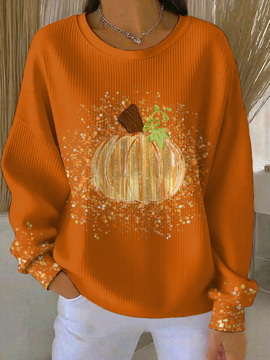 KROHN-E Damen Grafik-Sweatshirt Kürbis-Design Herbst Entspannte Passform