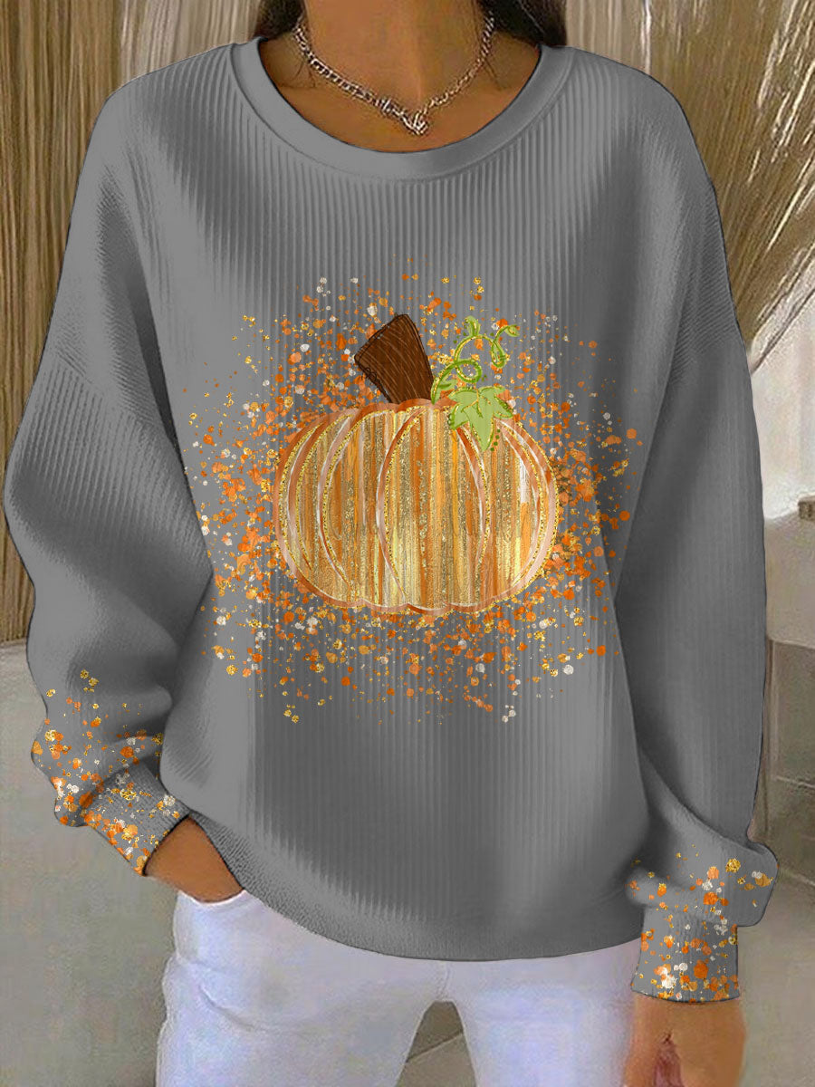 KROHN-E Damen Grafik-Sweatshirt Kürbis-Design Herbst Entspannte Passform