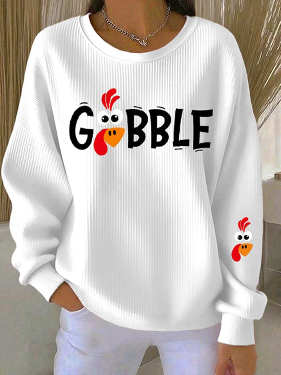 KROHN-E Damen Sweatshirt Herbst Thanksgiving Motiv Baumwolle