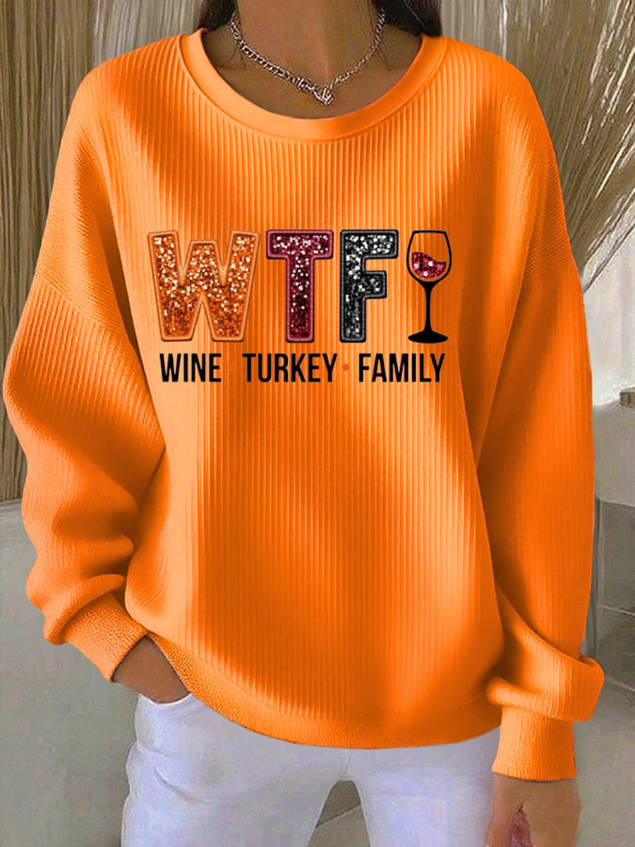 KROHN-E Damen Sweatshirt Thanksgiving Festlich Orange Baumwolle