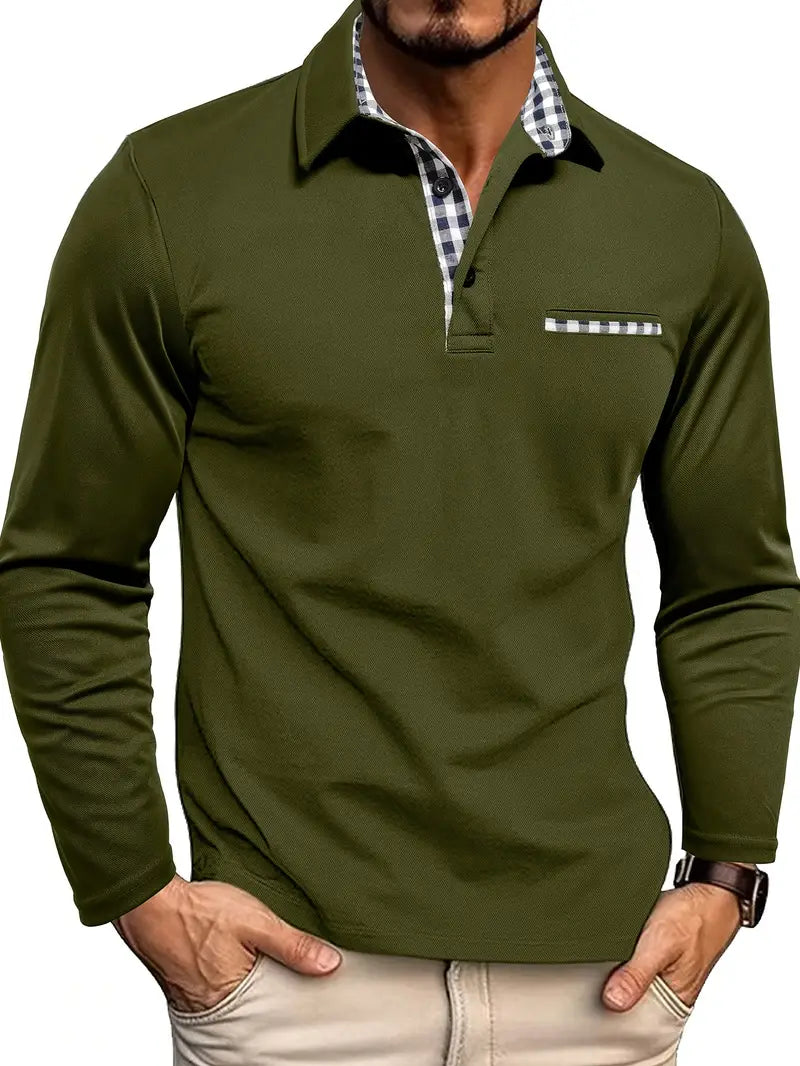 Finn | Herren Langarm Poloshirt Karierter Kragen Regular Fit