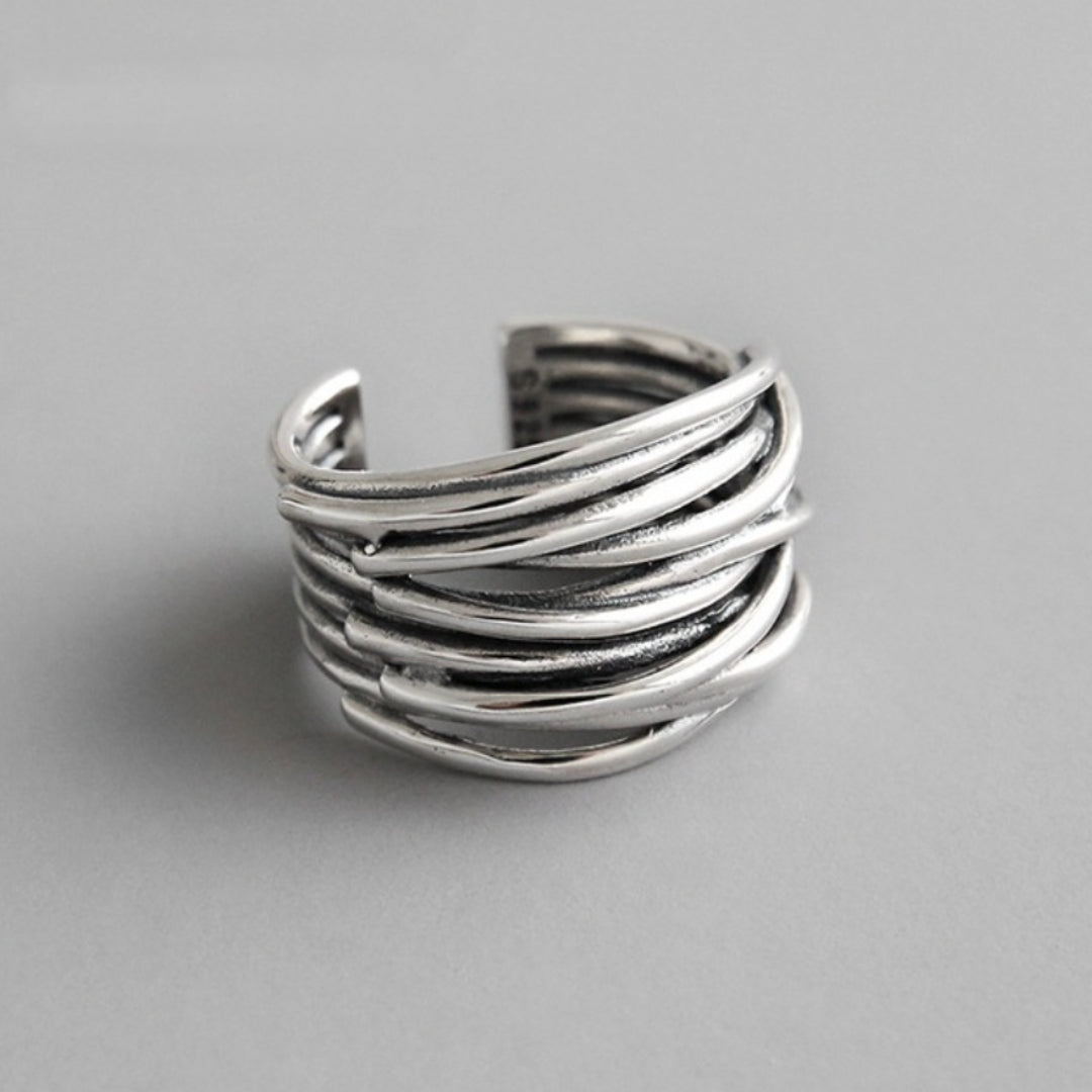 KROHN-E Damen Ring verstellbar Sterling Silber mehrschichtig Design