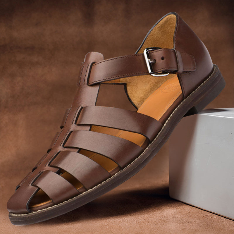 Sommerliche, elegante Herrensandalen aus Leder – Modell Basilius