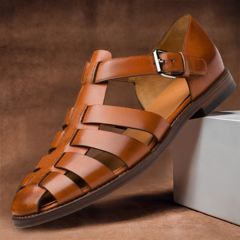 Sommerliche, elegante Herrensandalen aus Leder – Modell Basilius