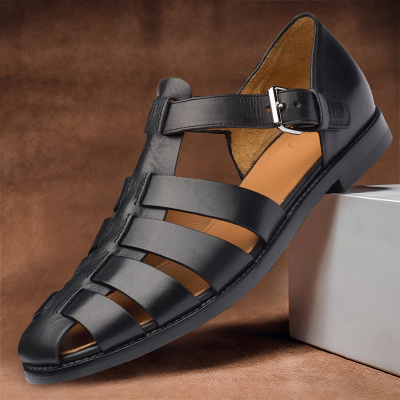 Sommerliche, elegante Herrensandalen aus Leder – Modell Basilius