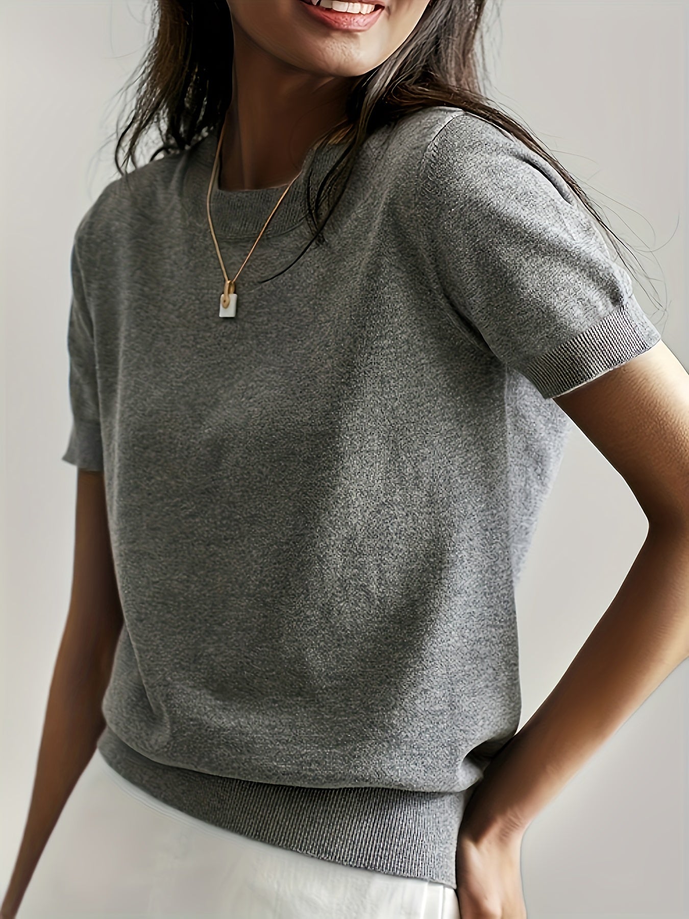 Sunniva | Damen Kurzarm Strickpullover Rundhals