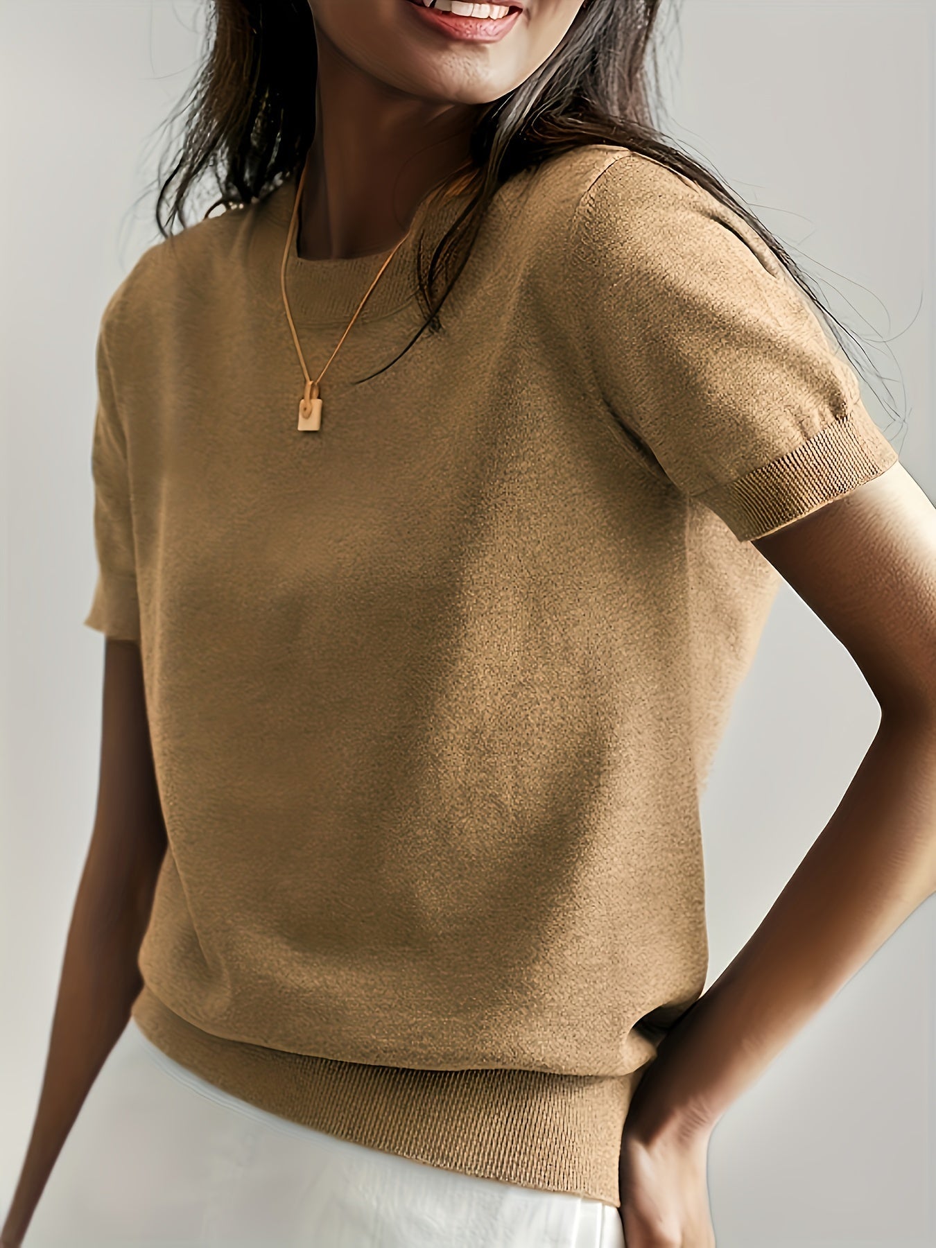 Sunniva | Damen Kurzarm Strickpullover Rundhals