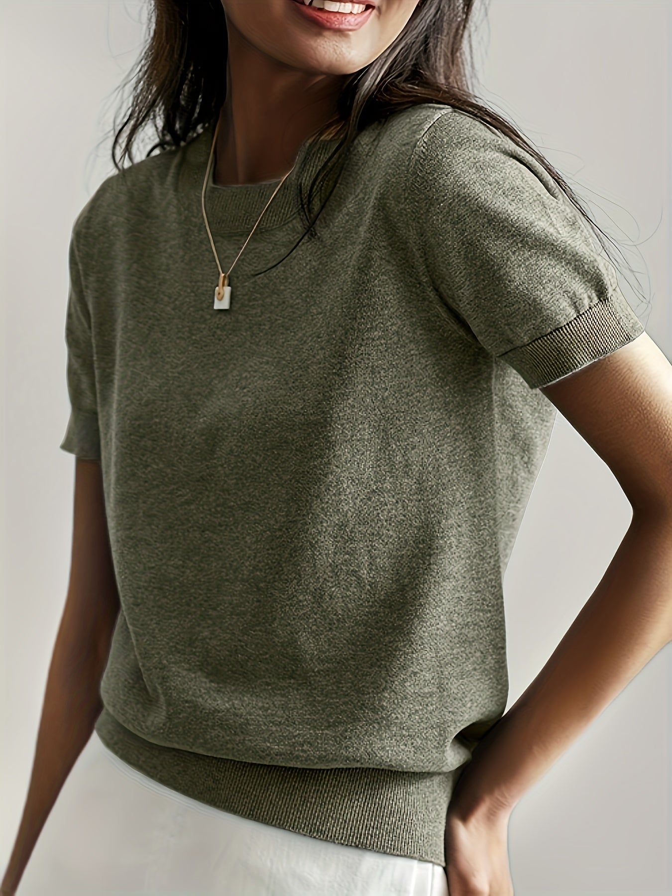 Sunniva | Damen Kurzarm Strickpullover Rundhals