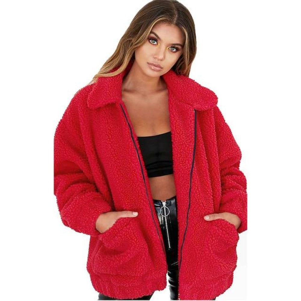 Krohn-e | Teddy Mantel - Oversized Fit - Weiches Fleece - Reißverschluss - Lässiger Look