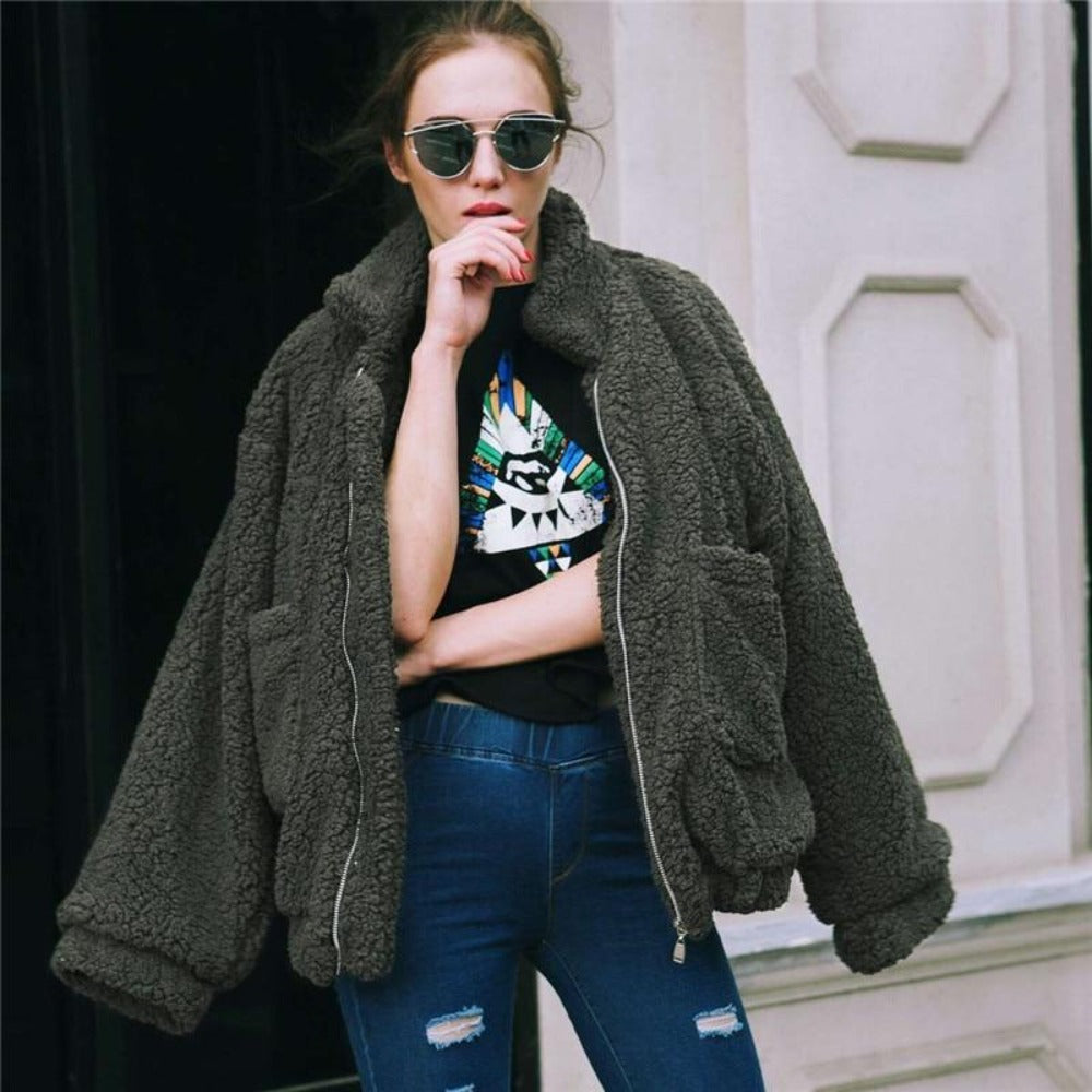 Krohn-e | Teddy Mantel - Oversized Fit - Weiches Fleece - Reißverschluss - Lässiger Look