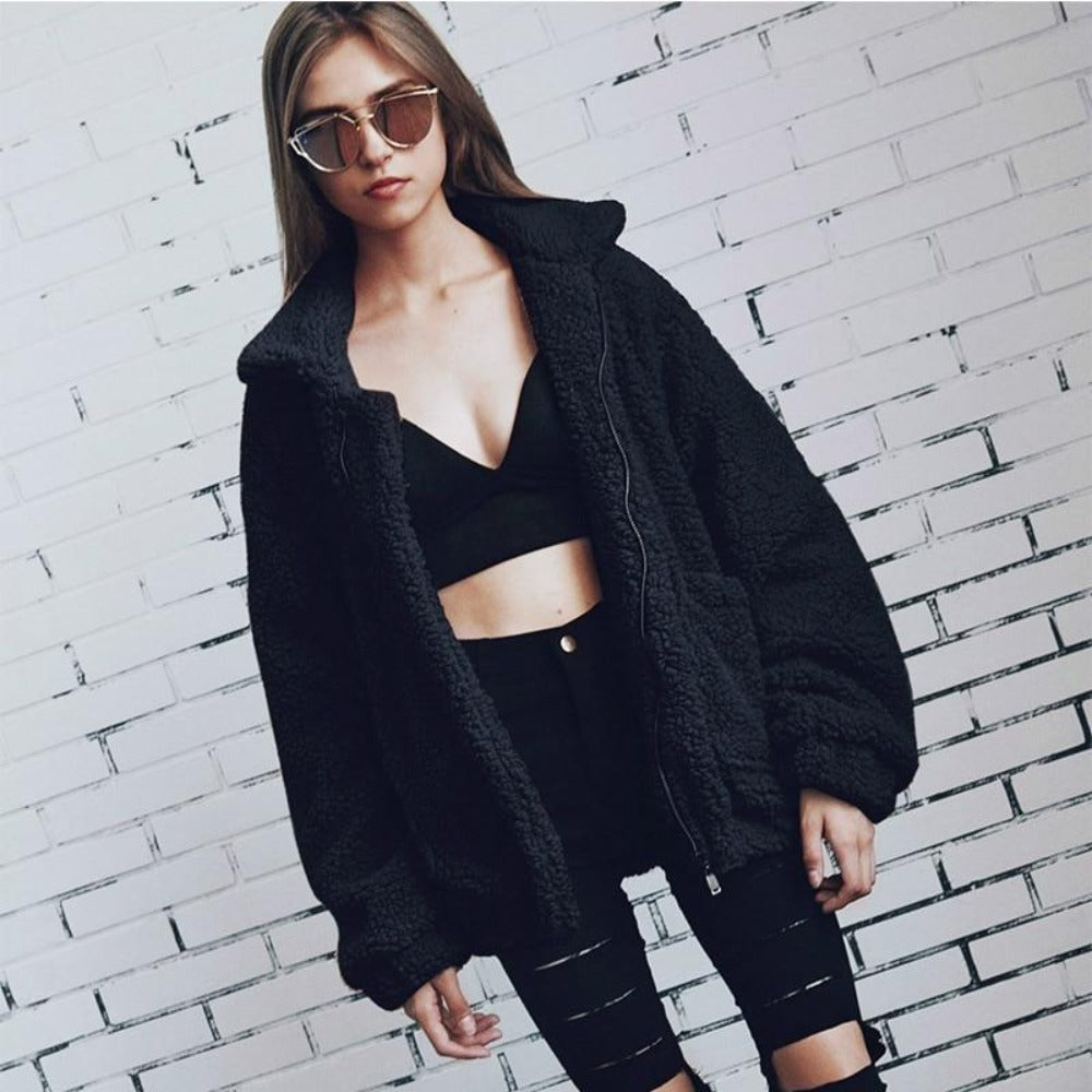 Krohn-e | Teddy Mantel - Oversized Fit - Weiches Fleece - Reißverschluss - Lässiger Look
