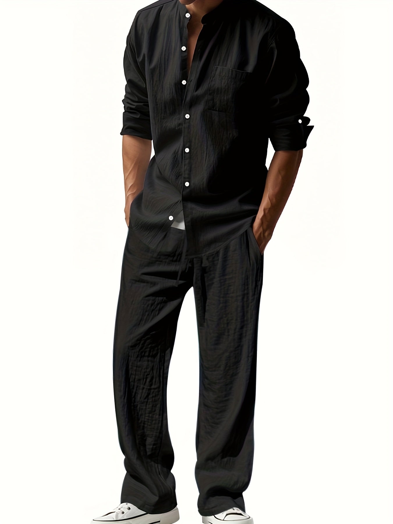 Theron | Herren Stehkragen Zweiteiler Hemd und Hose Set