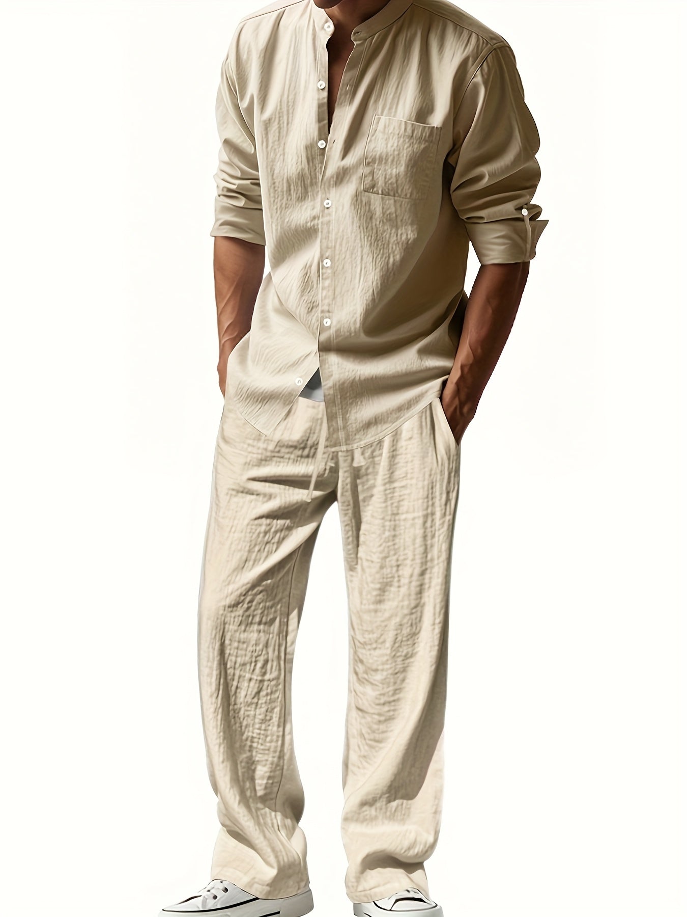 Theron | Herren Stehkragen Zweiteiler Hemd und Hose Set