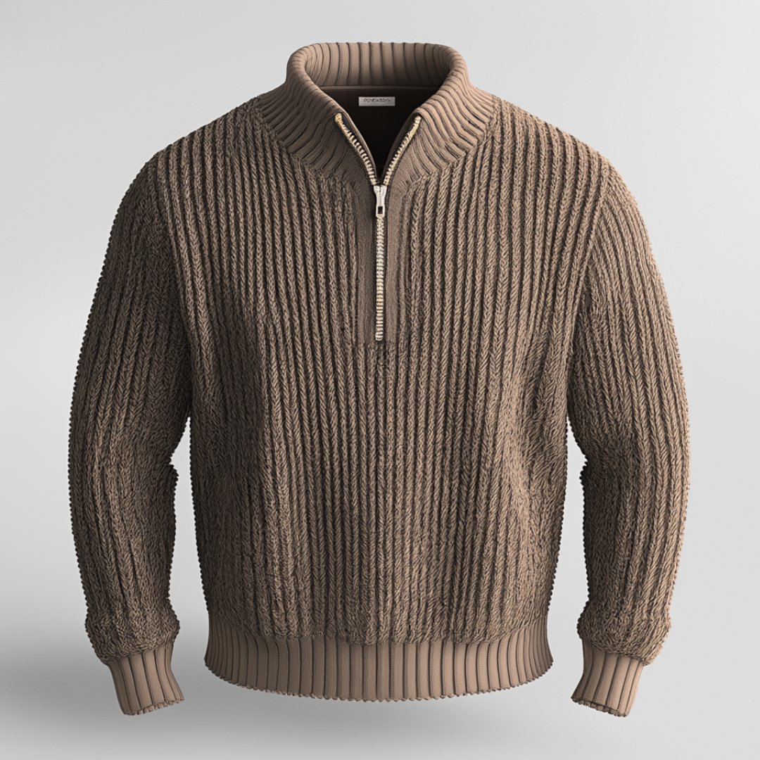 Herrenpullover mit Stehkragen und kurzem Zipper
