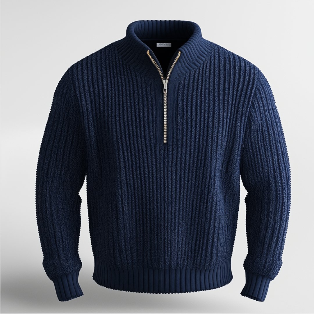 Herrenpullover mit Stehkragen und kurzem Zipper