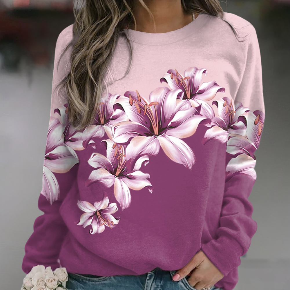 Krohn-e | Sweatshirt Weiches Atmungsaktives Material Bequeme Passform Floral Print Lange Ärmel