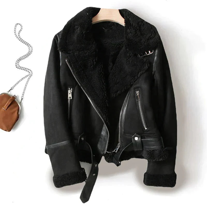 Damen Lederjacke mit Teddyfutter von Lourdes®
