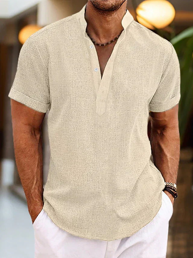 Pablo | Herren hemd Kurzarm Henley Stehkragen Sommer