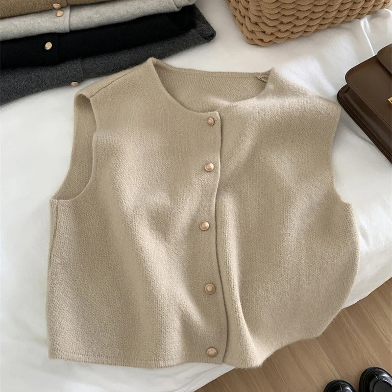Krohn-e | Eleganter Ärmelloser Strickcardigan
