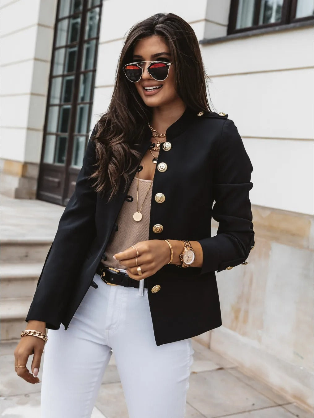 Krohn-e | Eleganter O Ausschnitt Blazerjacke mit Langen Ärmeln