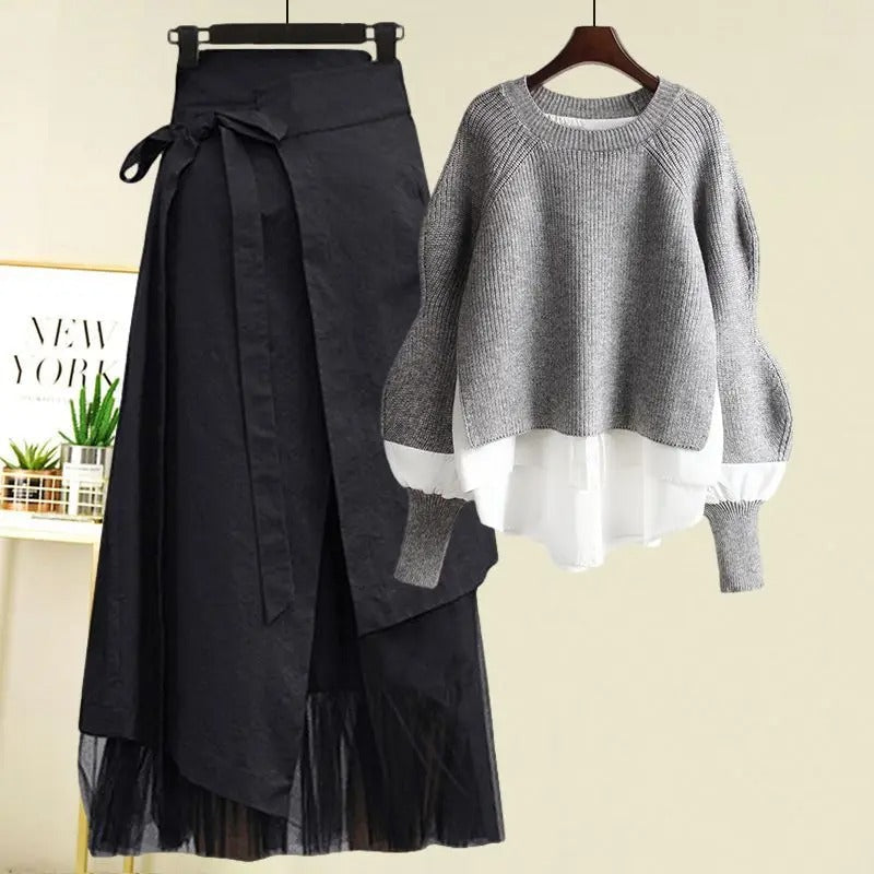 Krohn-e | Damen Strickpullover und Rock Zweiteiliges Satz