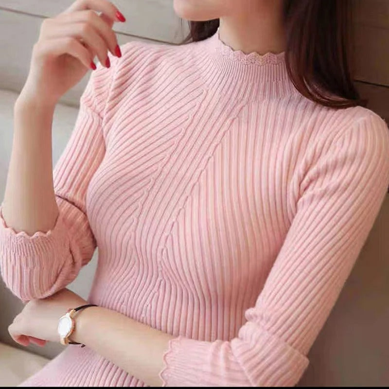 Krohn-e | Jumper - Damen Herbst Hoher Kragen Rippstrickpullover