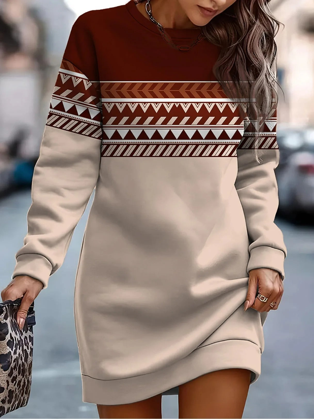 Krohn-e | Wintermode Druck O Hals Kleid