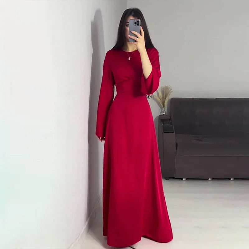 Krohn-e | Schickes Damen Maxikleid mit Langen Ärmeln und Tailliertem Schnitt