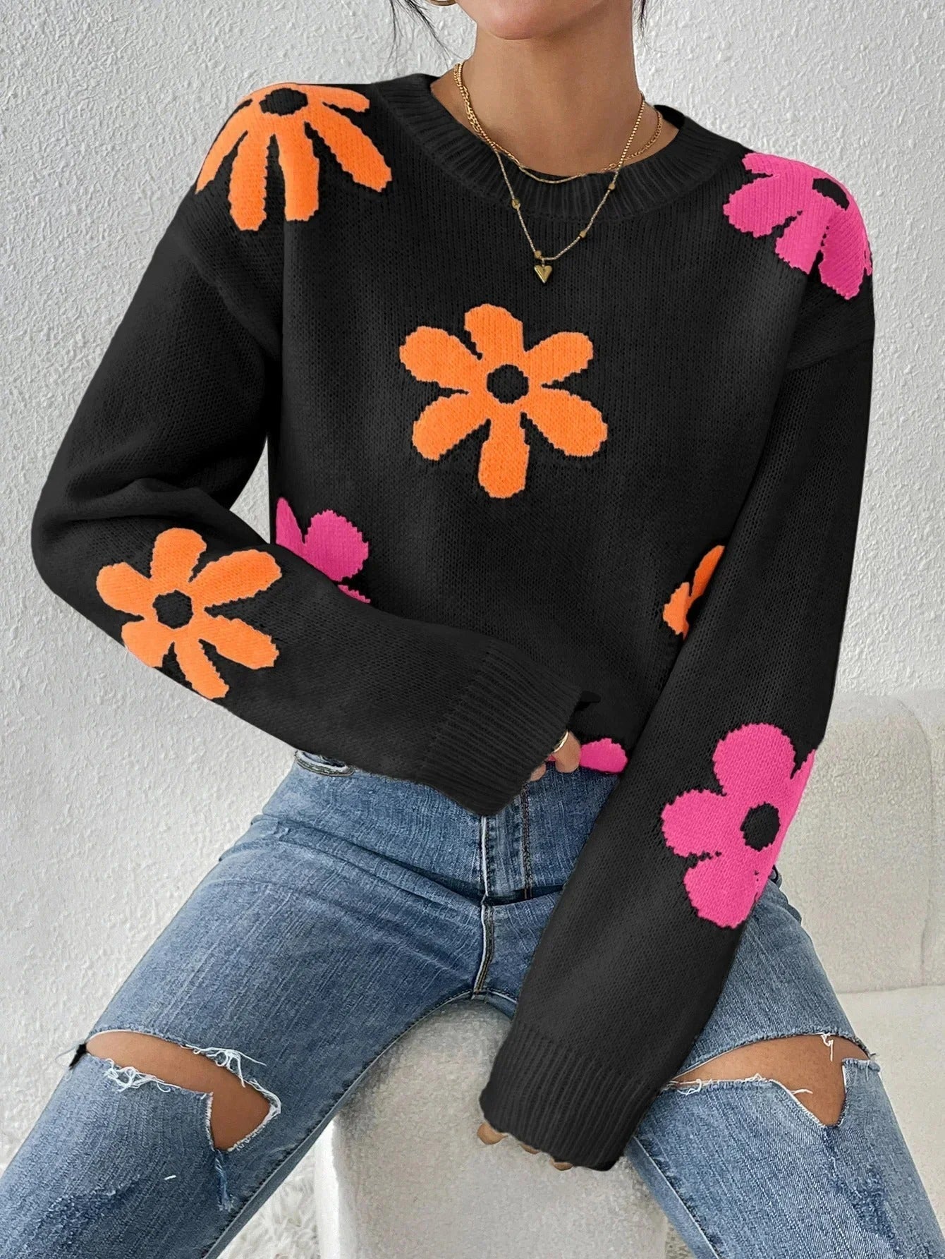 Krohn-e | Strickpullover mit Floralem Druck