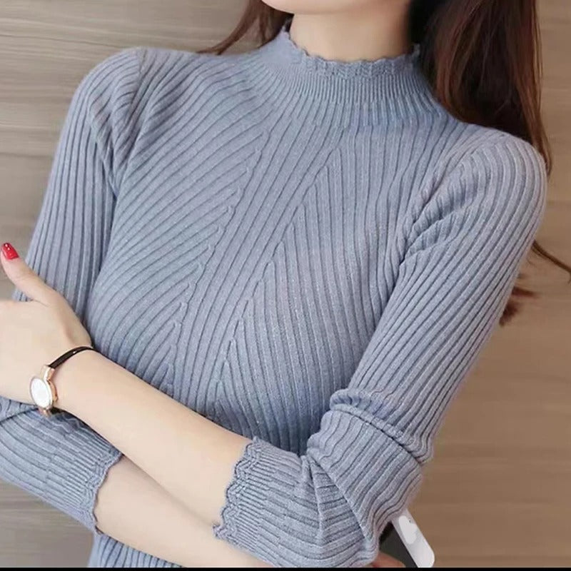 Krohn-e | Jumper - Damen Herbst Hoher Kragen Rippstrickpullover