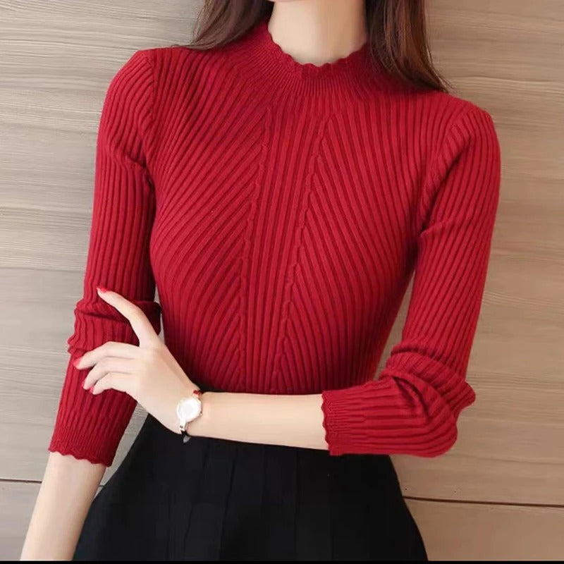 Krohn-e | Jumper - Damen Herbst Hoher Kragen Rippstrickpullover