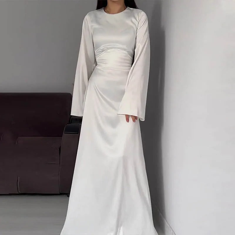 Krohn-e | Schickes Damen Maxikleid mit Langen Ärmeln und Tailliertem Schnitt