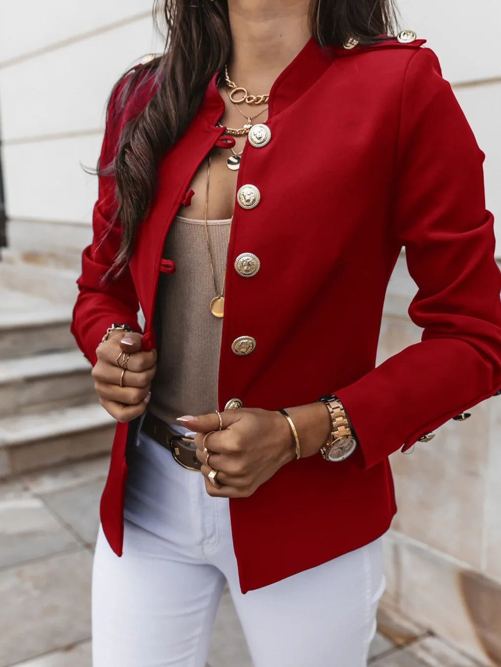 Krohn-e | Eleganter O Ausschnitt Blazerjacke mit Langen Ärmeln