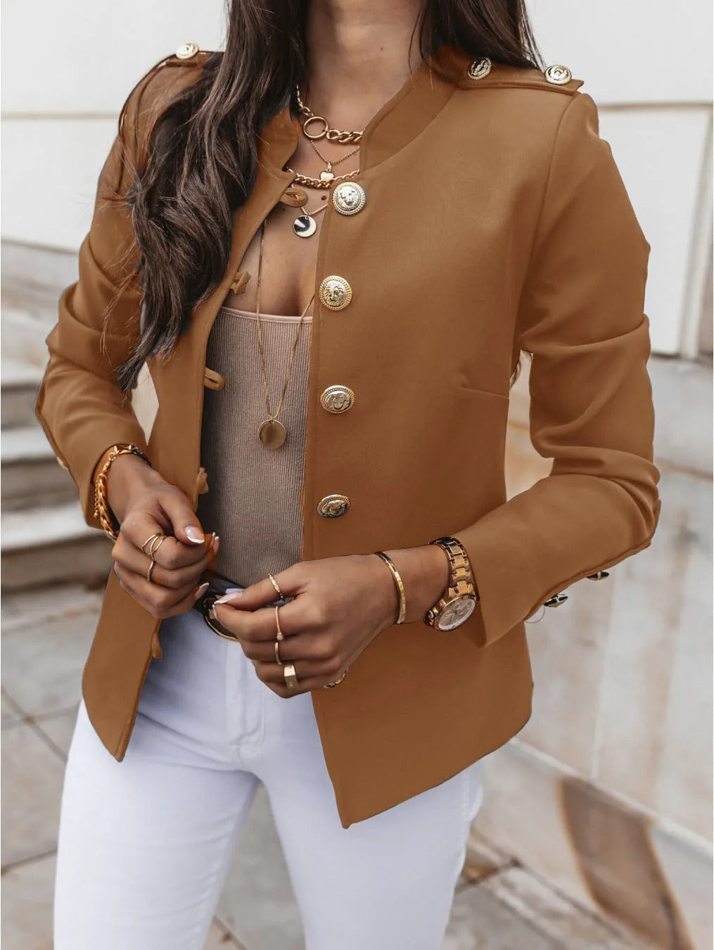 Krohn-e | Eleganter O Ausschnitt Blazerjacke mit Langen Ärmeln