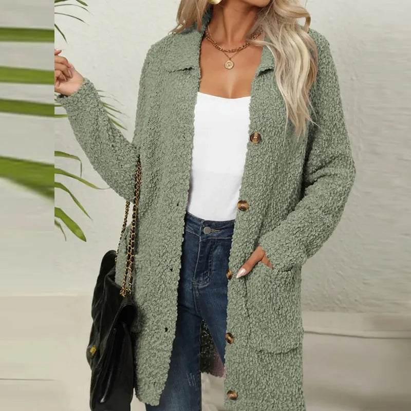 Krohn-e | Lange Teddyjacke mit Knopfverschluss Fleece Weich und Warm