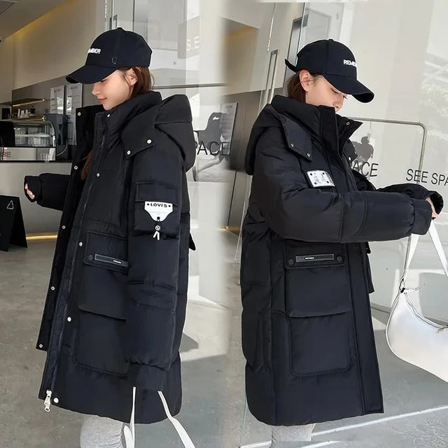 Krohn-e | Winterparka - isolierte lange blaue Jacke mit praktischen Taschen