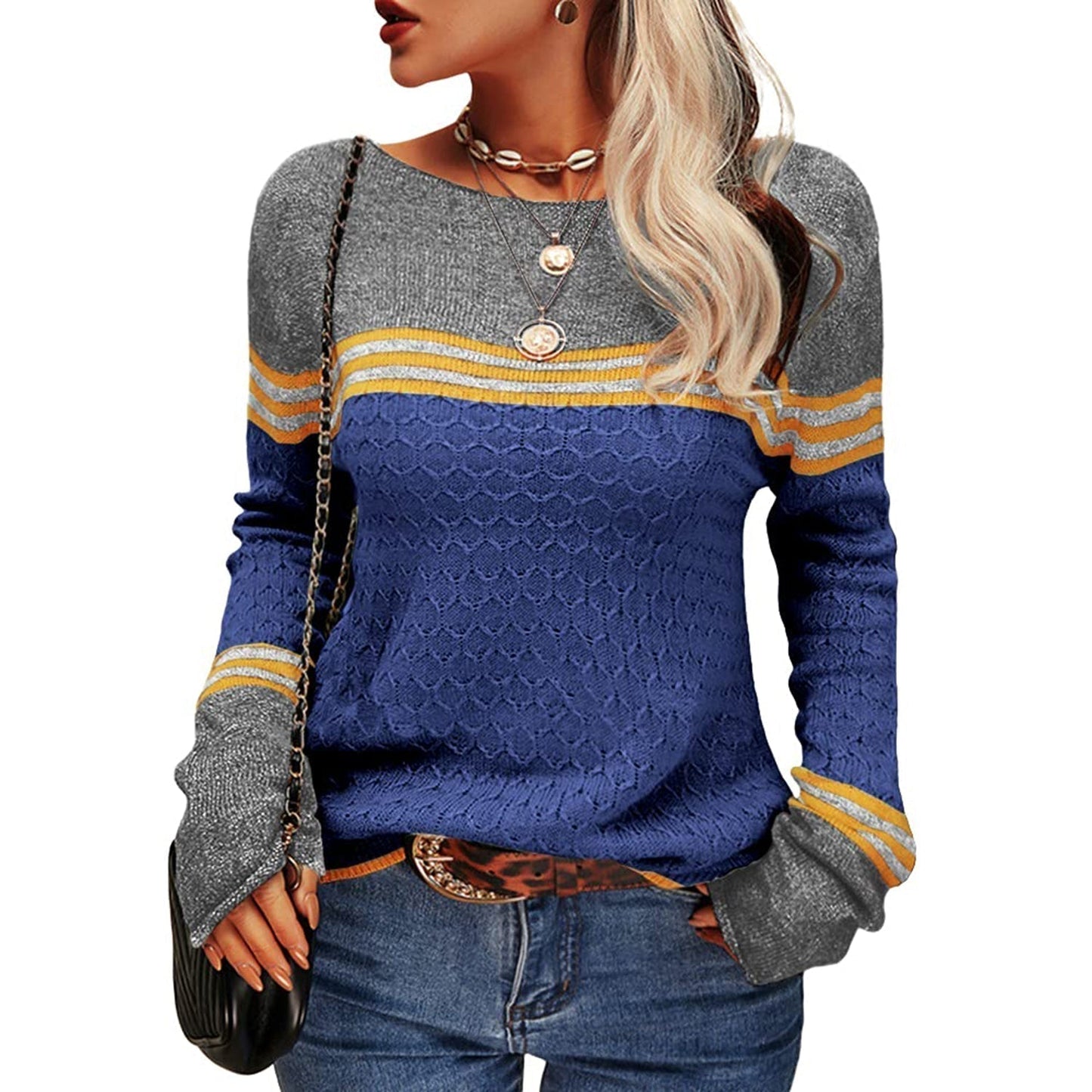Cooler gestreifter Damen-Strickpullover
