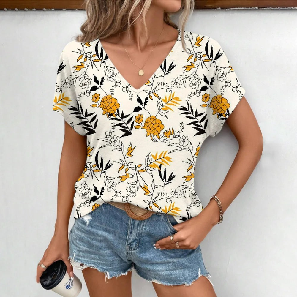 Elegantes Audrey Kurzarm-Shirt mit V-Ausschnitt