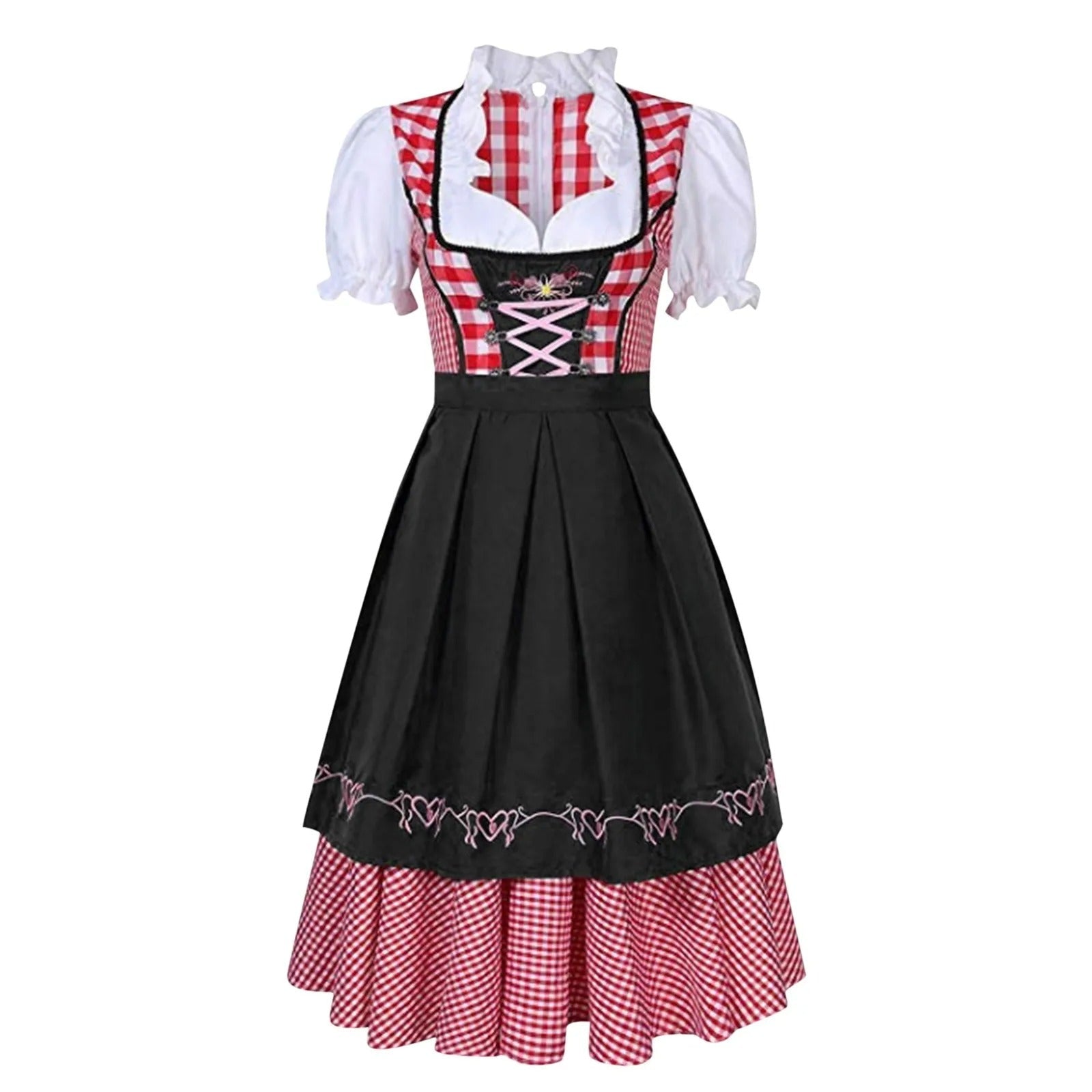 Dirndl Kleid mit tailliertem Oberteil, Karo-Muster und Schürze für das Oktoberfest