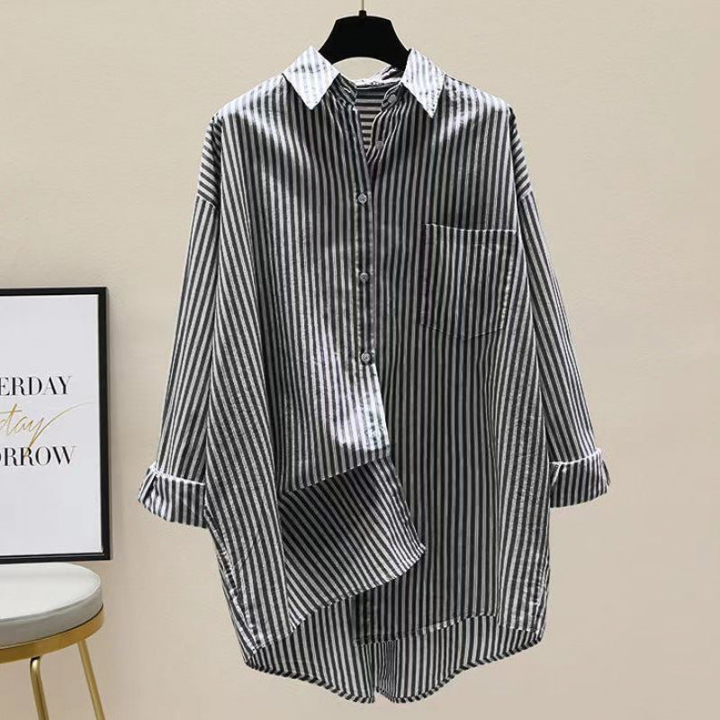 Venka | Damen Gestreiftes Oversize Hemd Langarm
