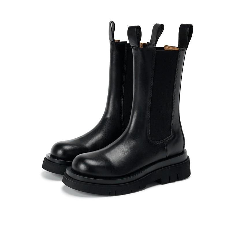 KROHN-E Damen Klassische Stiefel Eco-Leder Schwarz