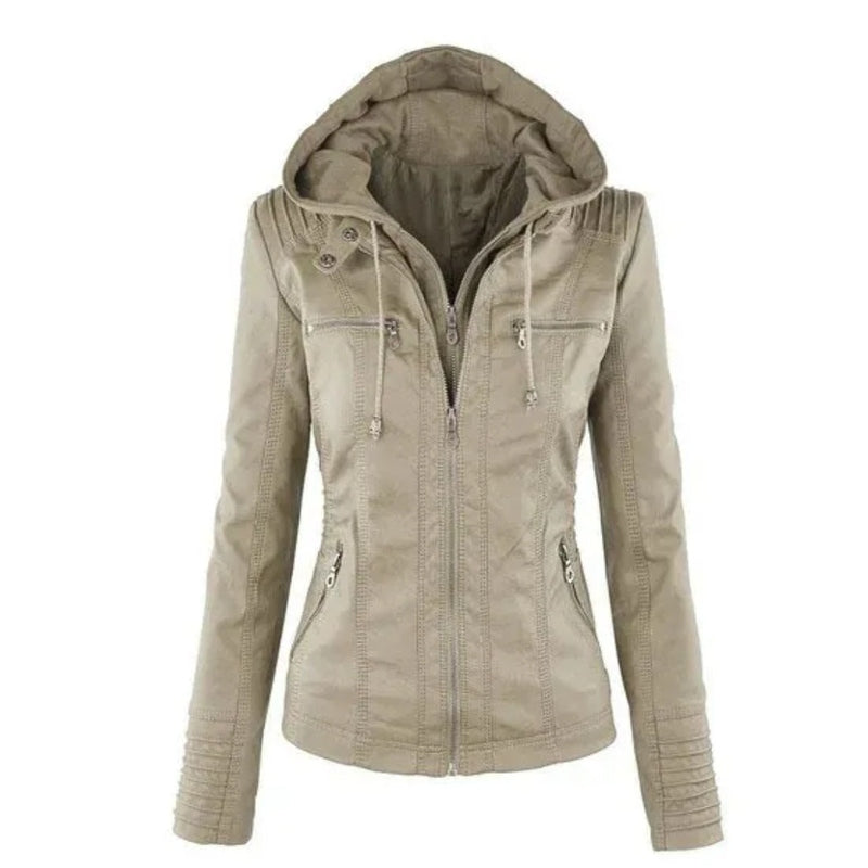 Elina Damen Kunstleder Kapuzenjacke