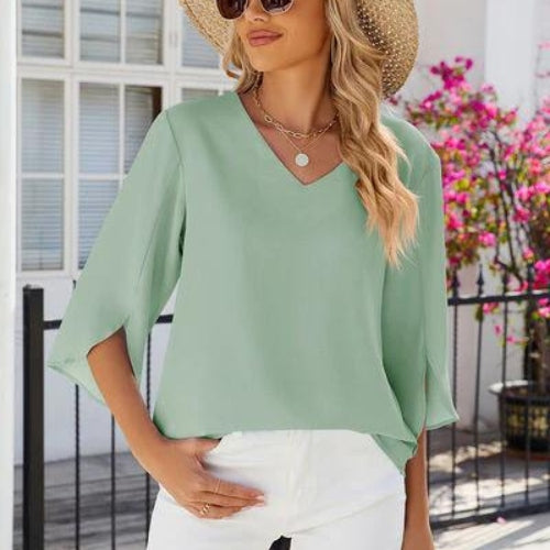 Elegante Damenbluse mit V-Ausschnitt aus Jasmin