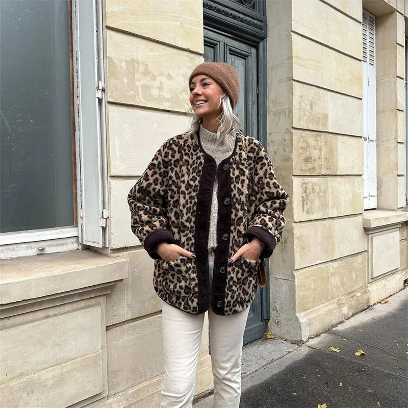 Leoparden-Jacke Evelina mit Rundhals