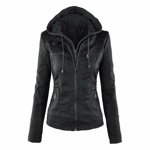 Elina Damen Kunstleder Kapuzenjacke