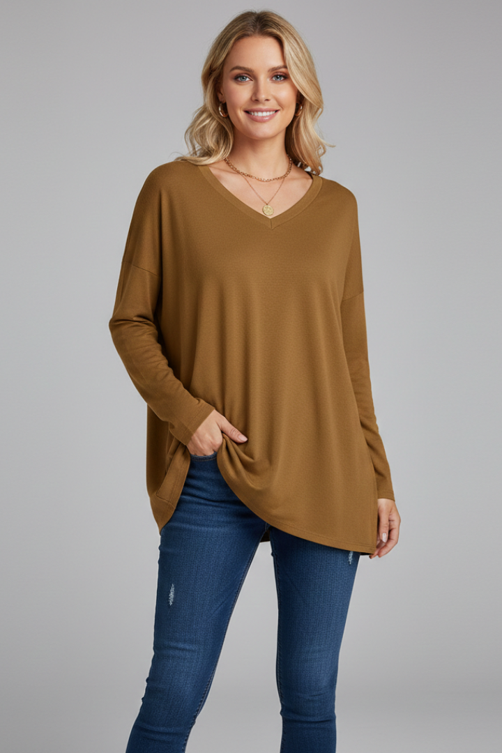 Vesperina | Damen V-Ausschnitt Langarmshirt