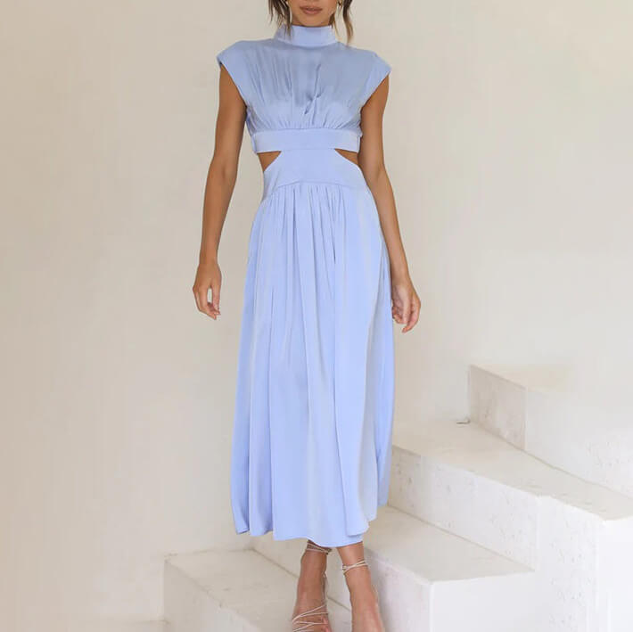 KROHN-E Damen Midi-Kleid Neckholder Seitenschlitz Verstellbar